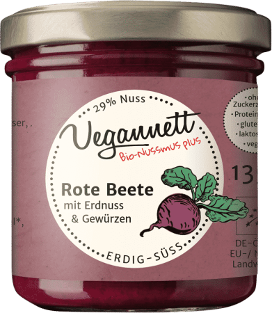 Bio Rote Beete Aufstrich mit 29% Erdnussmus von Vegannett