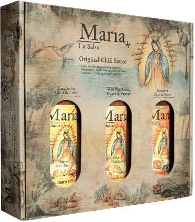 Geschenkset mit 3 großen Flaschen Chili Sauce von María La Salsa