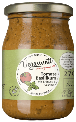Bio Tomate-Basilikum Aufstrich mit Cashew- und Erdnussmus - 270g