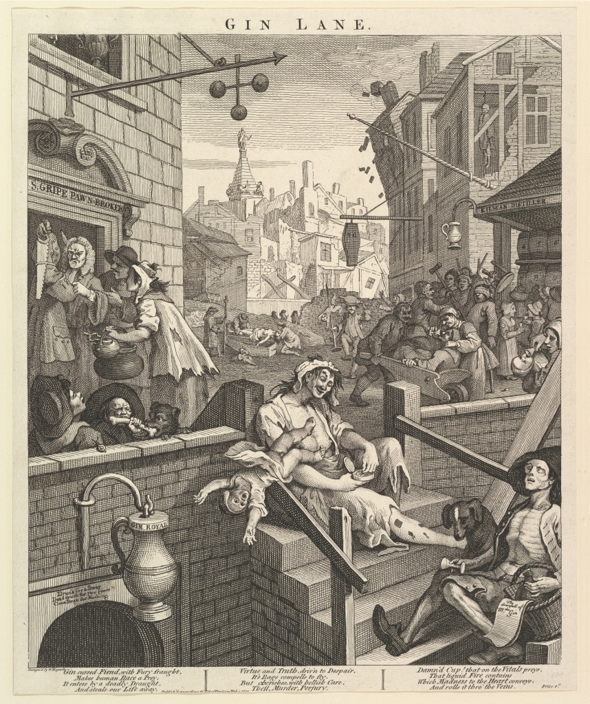 Dunkle Seite der Gin Geschichte: Gin Lane (Schnapsgasse) von William Hogarth